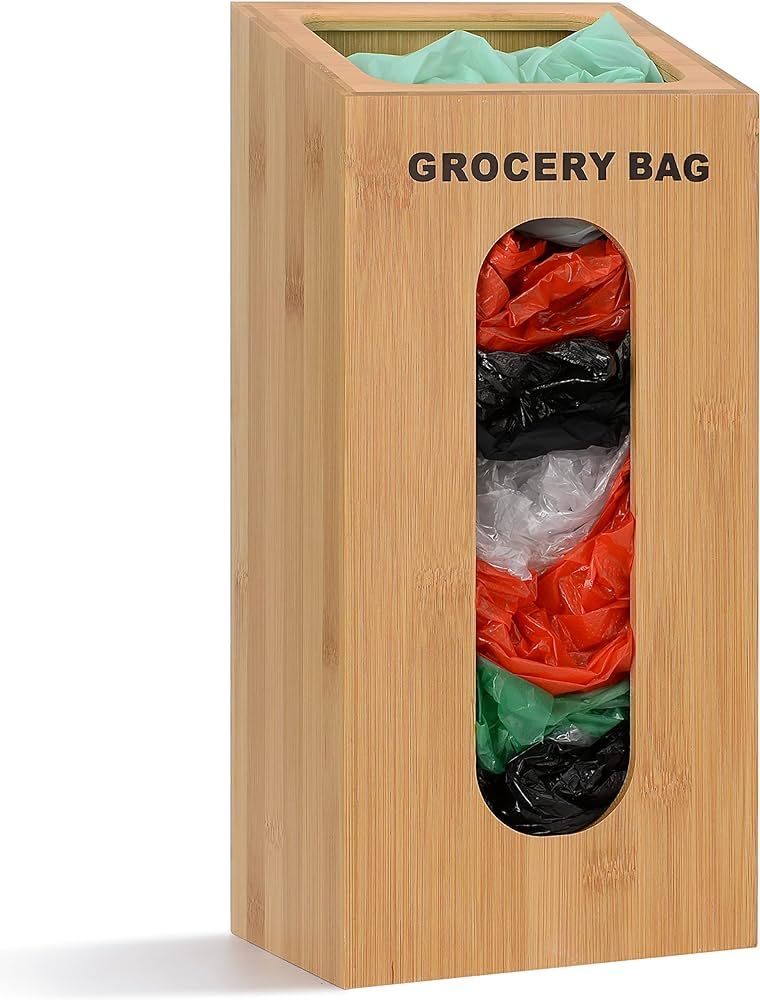 AMEY Grocery Bag Dispenser Plastic Bag Holders for Grocery Bags - Bamboo Trash Bag Dispenser, Can... | Amazon (US)