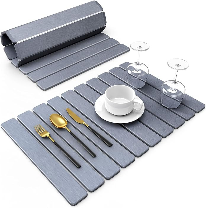 Large Stone Dish Drying Mat for Kitchen Counter, 24"(L)\u00d716"(W), Collapsible Quick Dry Stone ... | Amazon (US)