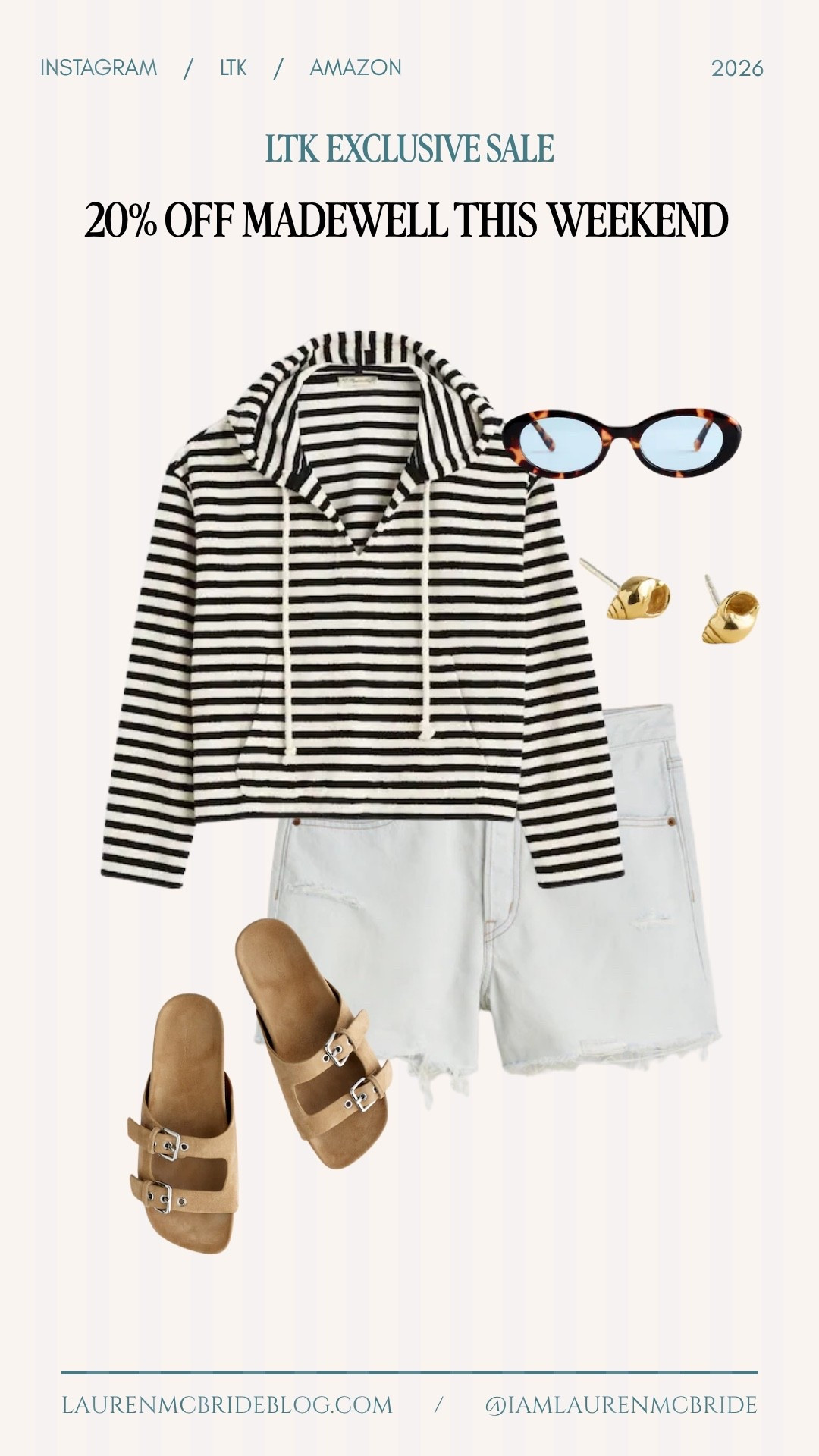 20% off @Madewell  this weekend — use code LTK20, May 15–18 only! 🖤

Madewell sale, LTK sale, casual summer outfit, stripe hoodie, denim shorts, slide sandals, sunglasses, gold earrings, Madewell discount, LTK exclusive sale, Madewell summer

#LTKxMadewell #LTKSaleAlert #LTKootd