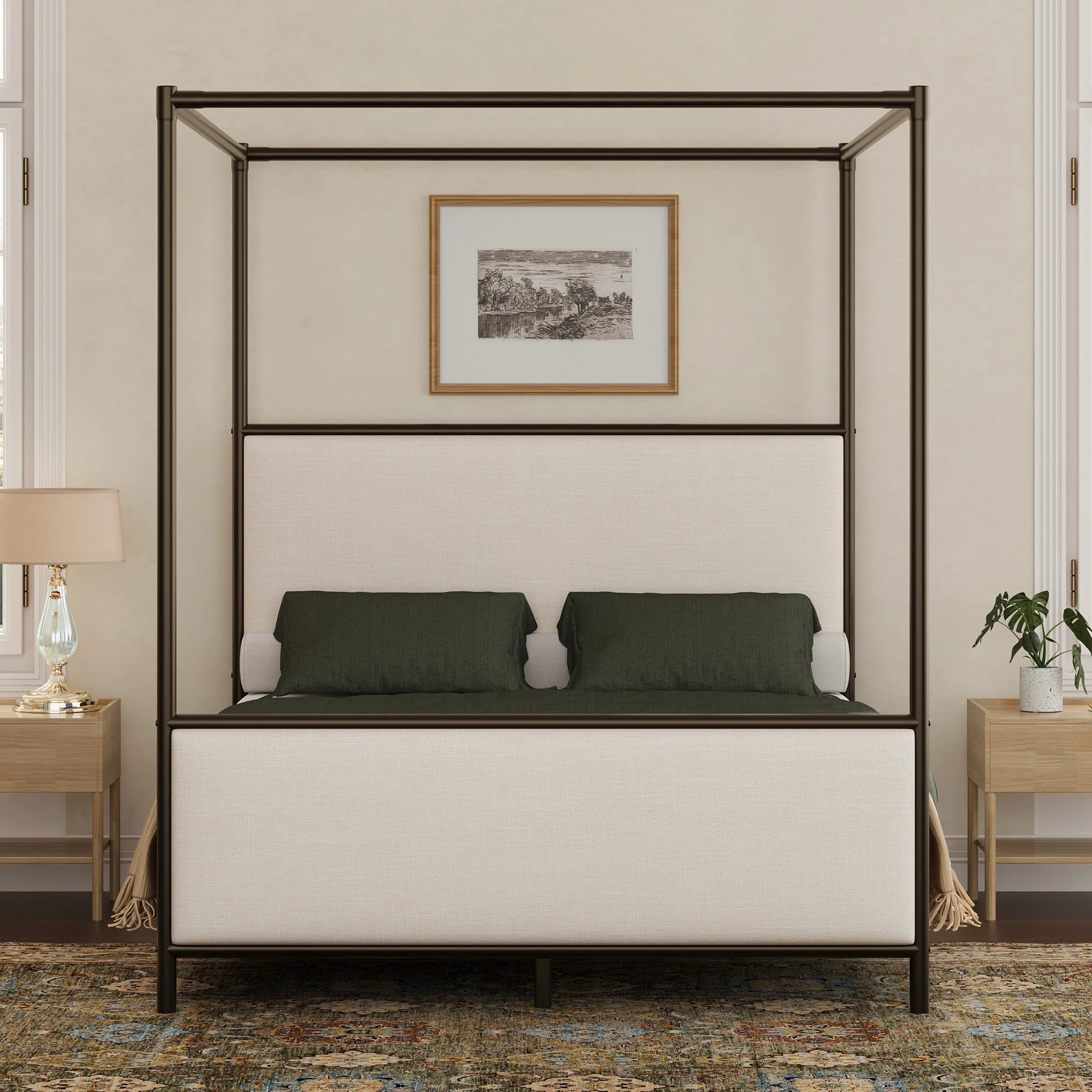 Arcana Canopy Platform Bed With Linen Upholstered Headboard | Wayfair North America