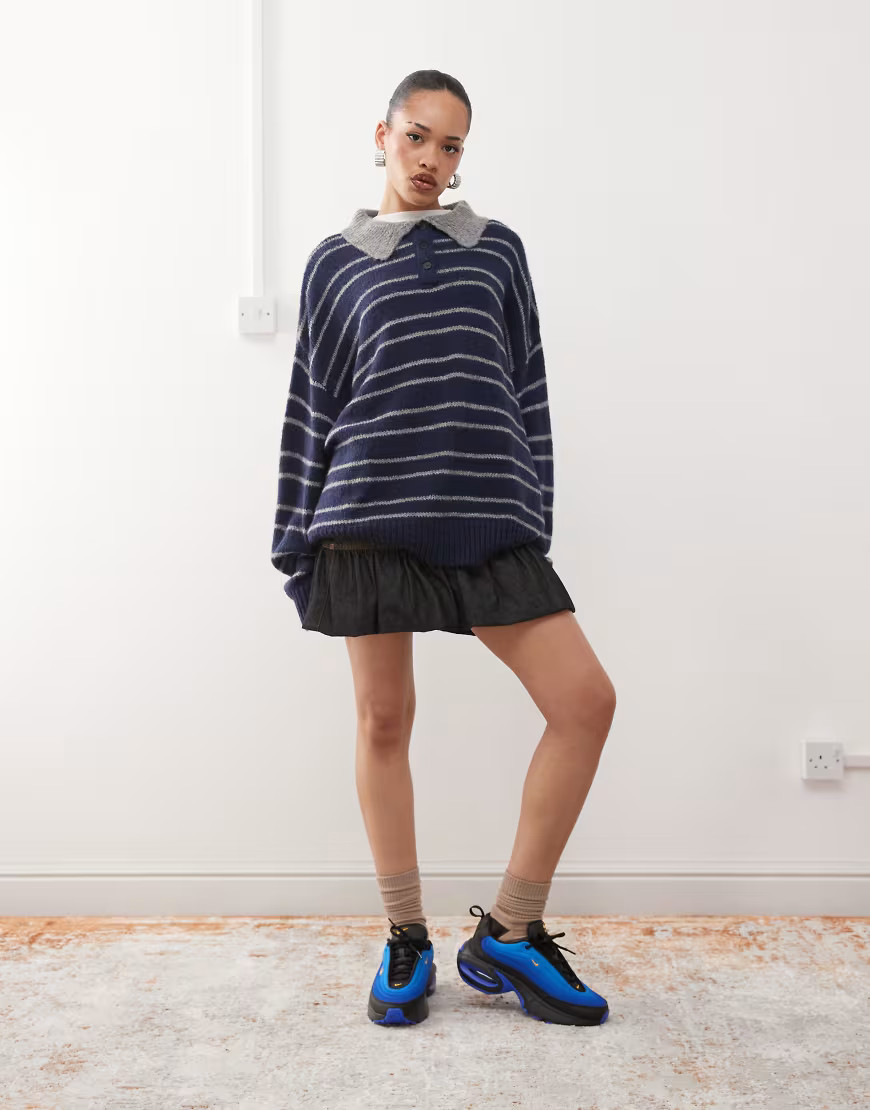 Lioness knitted collar detail rugby sweater in navy stripe | ASOS (Global)
