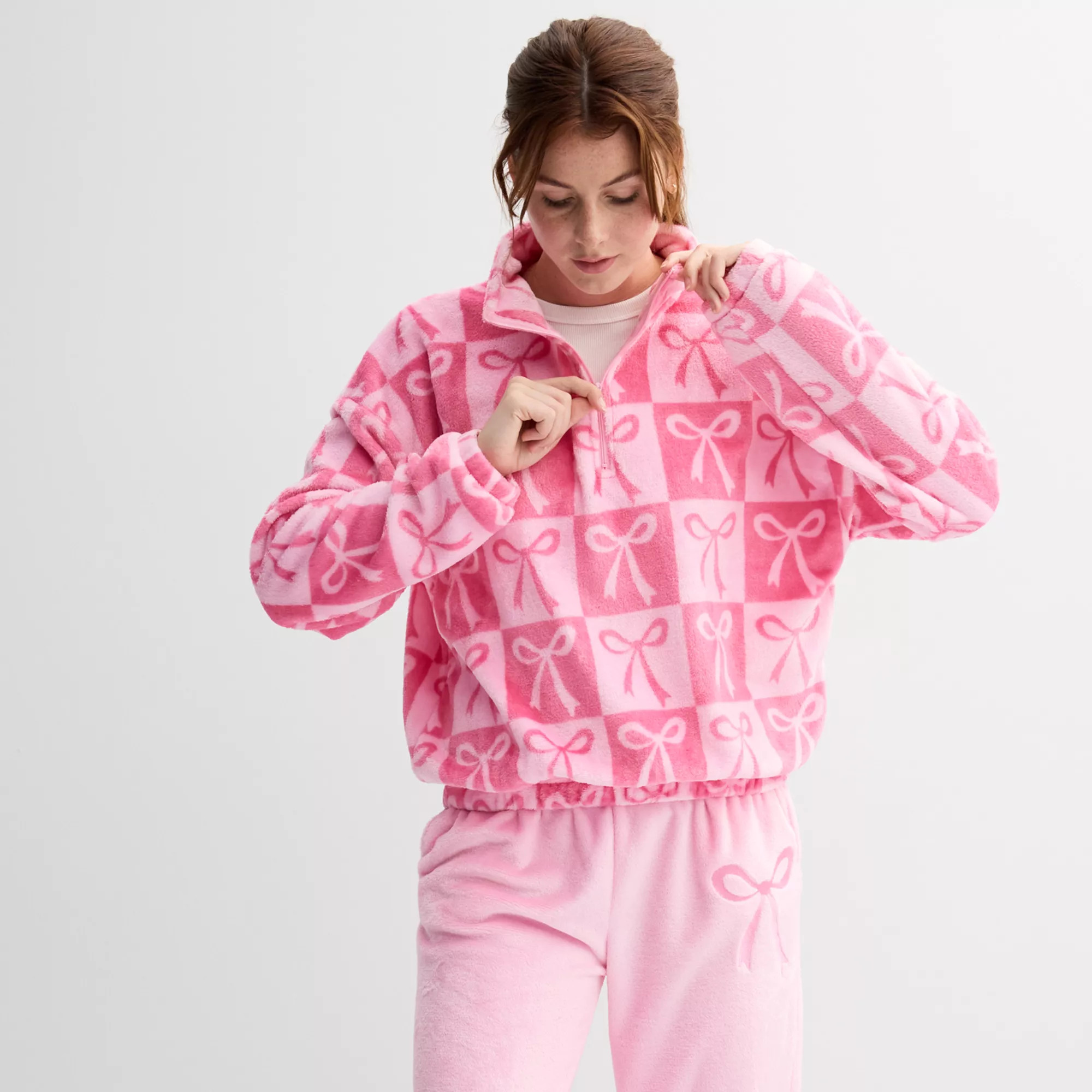 Juniors' Pink Bows Woobie Quarter-Zip Pullover | Kohl's