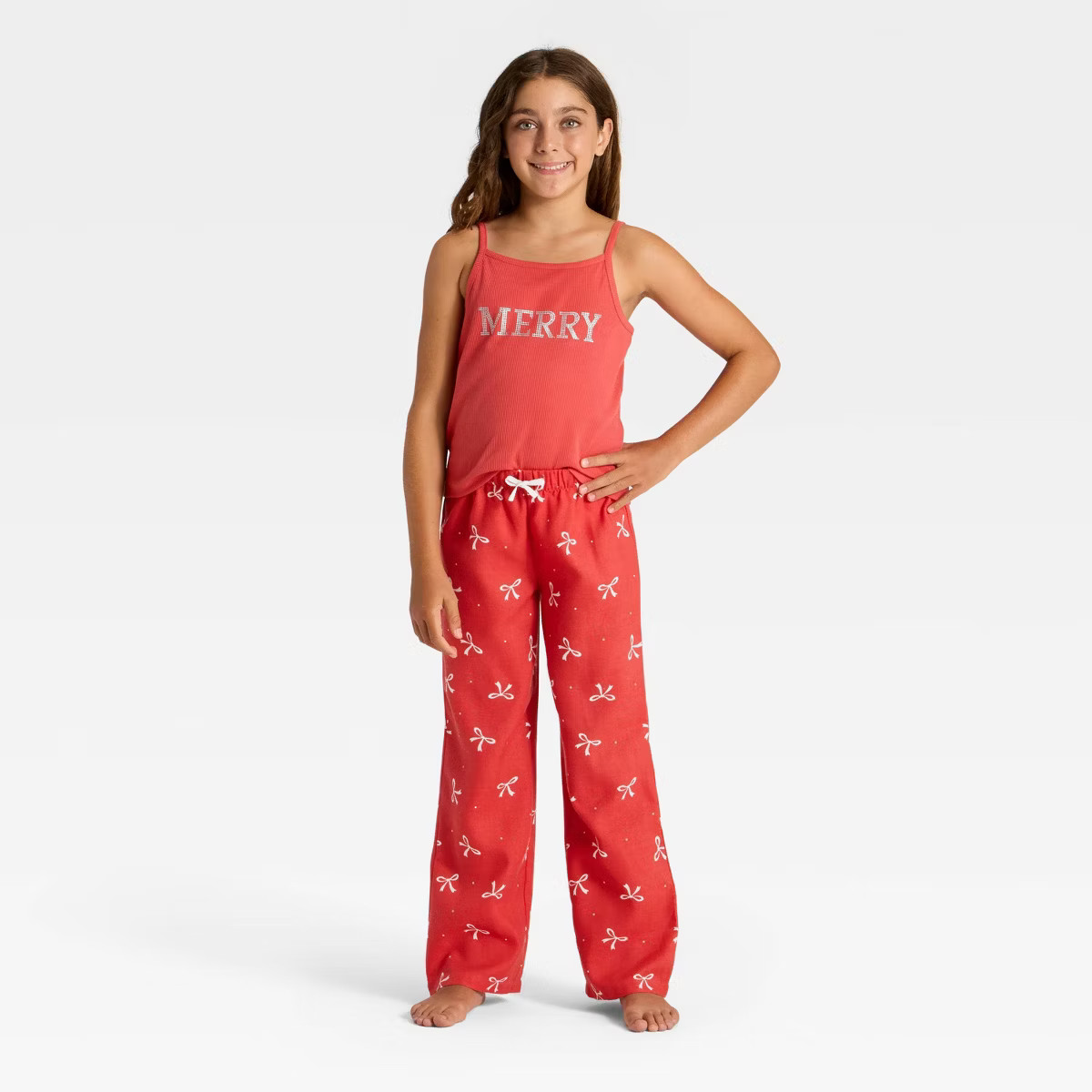 Girls' 2pc Merry Bows Christmas Tank Top and Pants Pajama Set - Red | Target