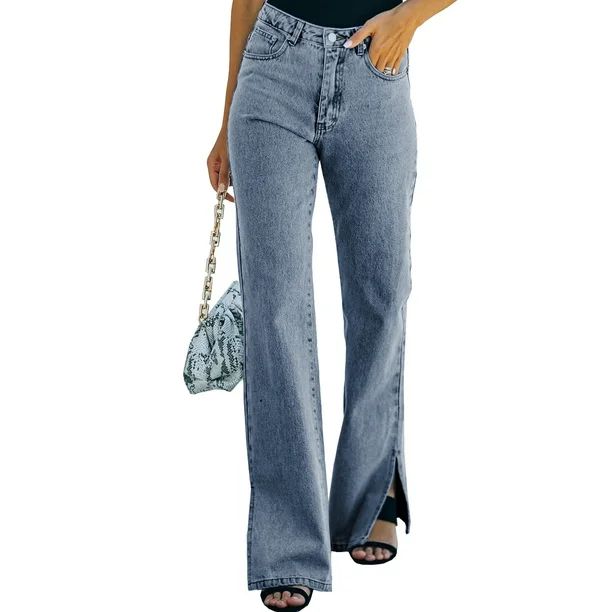 Dokotoo Women's Blue Denim Pants Fashion Washed High Waist Side Split Straight Leg Jeans Size Med... | Walmart (US)