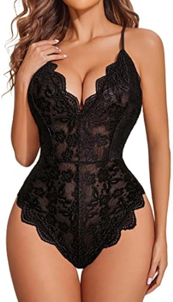 Avidlove Women One Piece Lingerie Deep V Teddy Sexy Lace Bodysuit Snap Crotch Babydoll | Amazon (US)