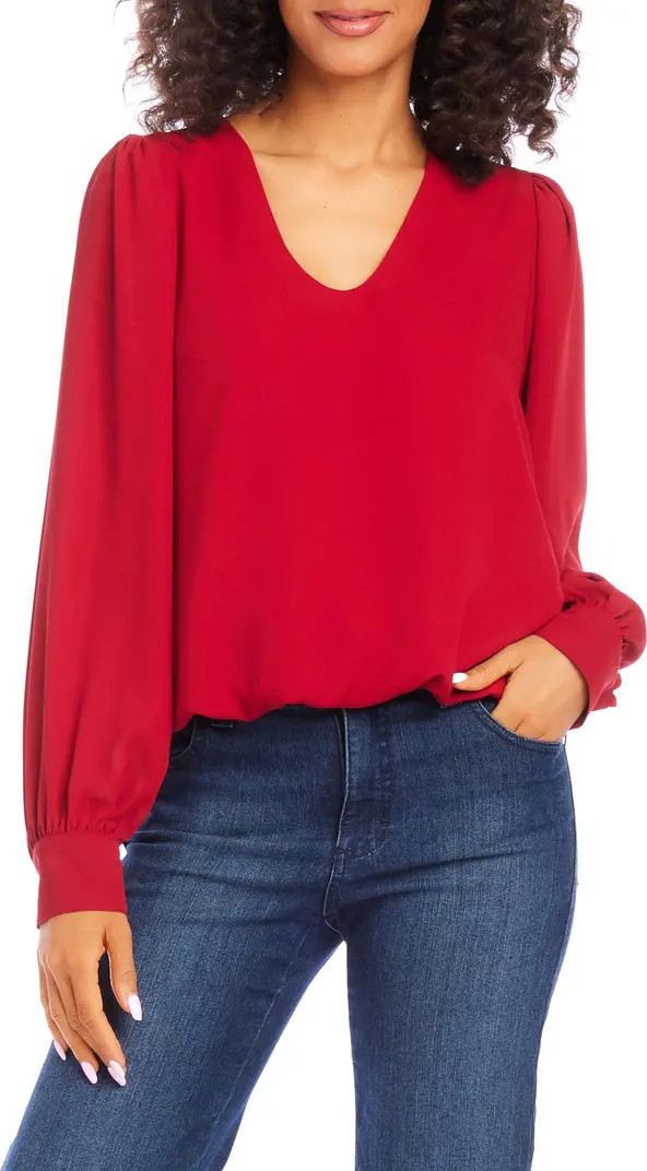 Karen Kane Puff Sleeve V-Neck Crepe Top | Nordstrom | Nordstrom