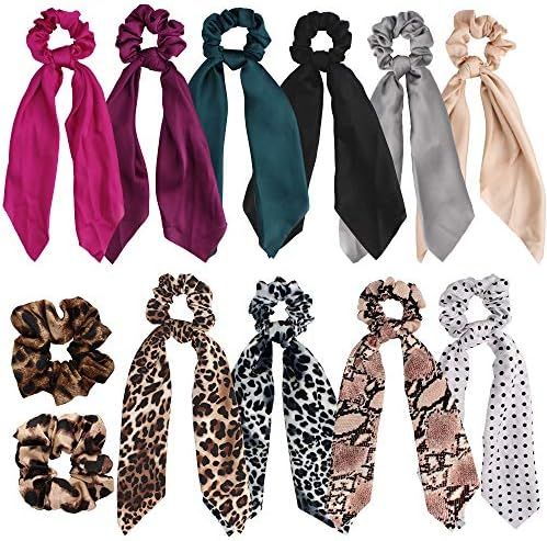 Scrunchie with Tail, TOBATOBA 12 Pack Scrunchies with Scarf, Leopard Print Long Scrunchies, Solid... | Amazon (US)