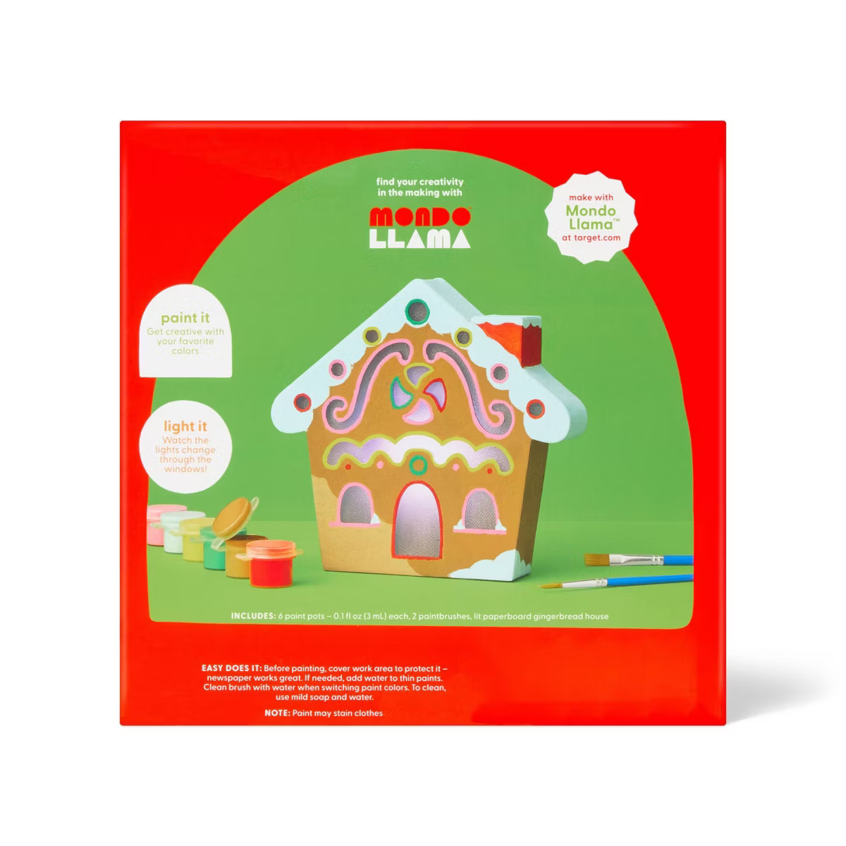 Christmas Craft Lit Paperboard Gingerbread House Painting Activity Kit - Mondo Llama™ | Target