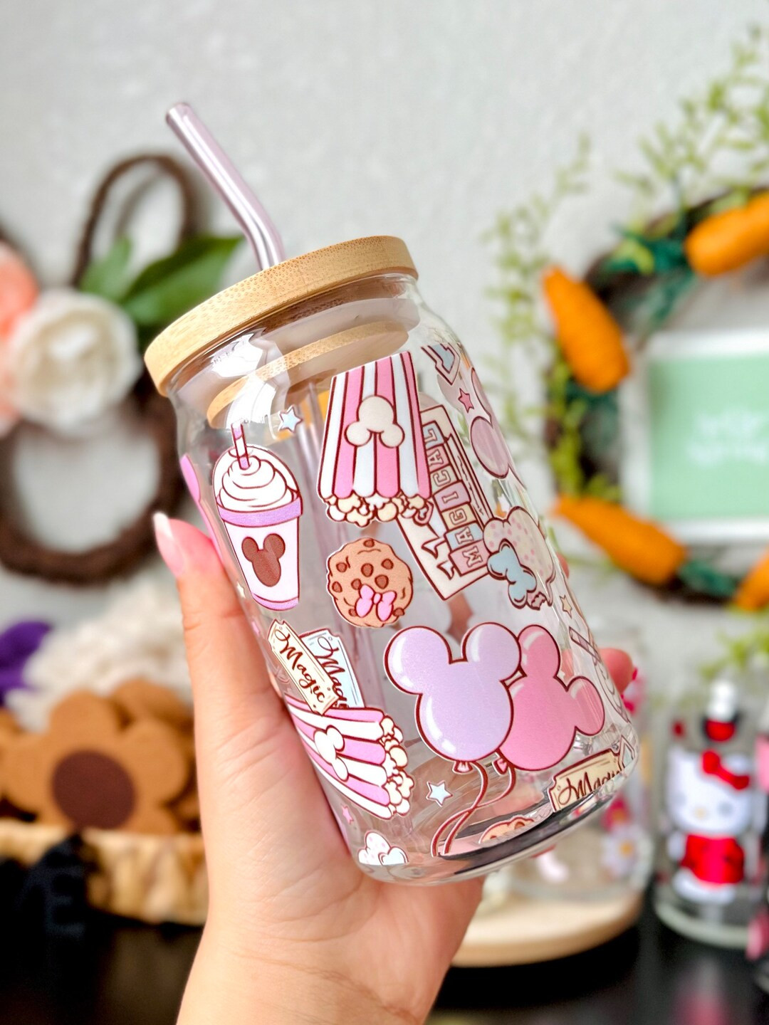 Disney Park Snacks 16oz Beer Can Glass | Spring Cup | Iced Coffee | Smoothie | Gift | Mom | Flora... | Etsy (US)