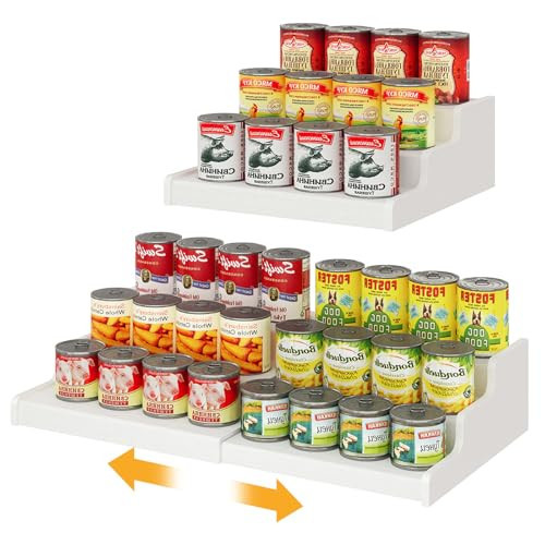 Expandable Bamboo Can Rack Organizer for Pantry, 3-Tier Adjustable Can Storage for Kitchen Cabinets, Soda & Canned Goods Holder for Pantry Organization, Holds Up to 24 Cans, White (Patent Pending) | Amazon (US)