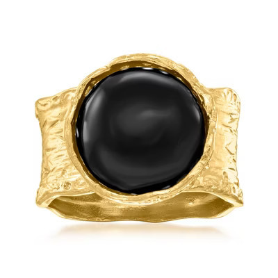 Ross-Simons Black Onyx Wide Band Ring in Textured and Polished 18kt Gold Over Sterling Size 7 | Target