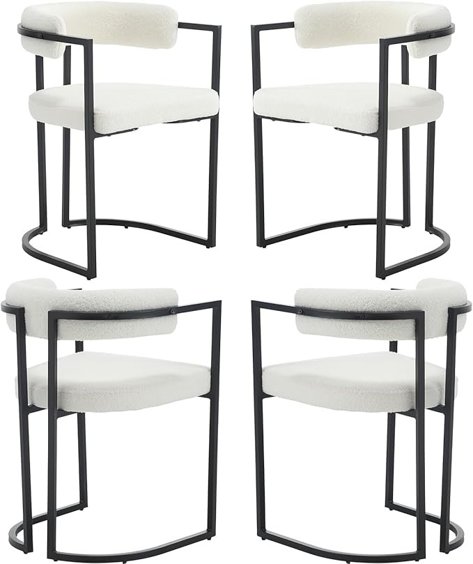 White Dining Chairs Set of 4, Modern Upholstered Sherpa Dining Chair Accent Barrel Chair Curved B... | Amazon (US)