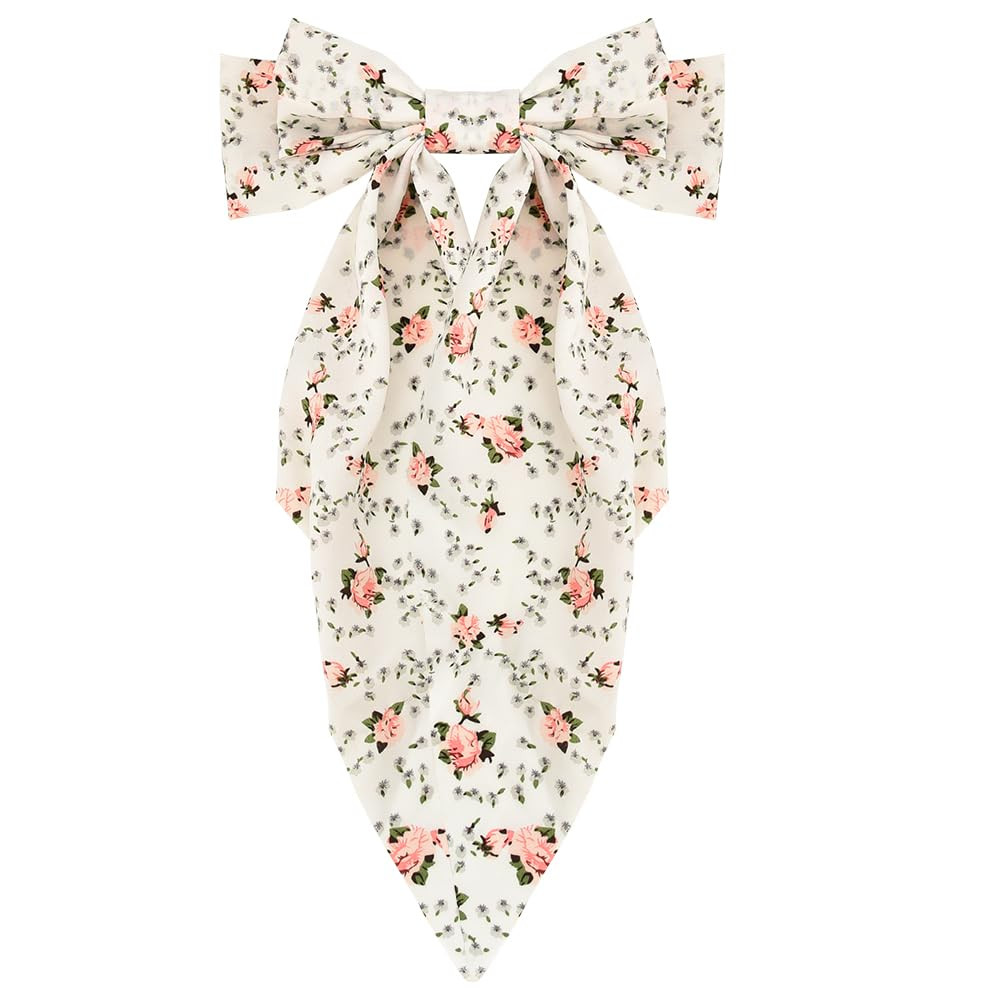 Large Silky Satin White Floral Bow-Knot Barrettes and Hair Pins - Elegant Ribbon Hair Accessories... | Amazon (US)