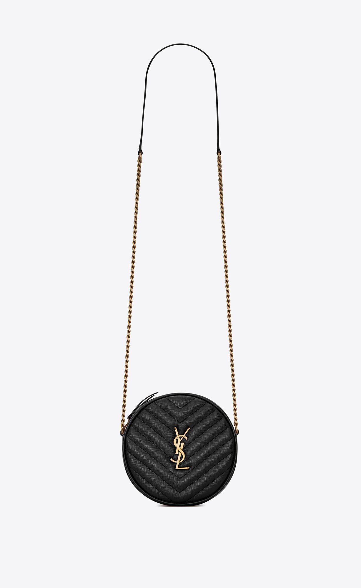 vinyle round camera bag in chevron-quilted grain de poudre embossed leather | Yves Saint Laurent Beauty (US)