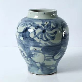 Approx. 10" High Blue and White Jar with Flower Motif - Bed Bath & Beyond - 41164787 | Bed Bath & Beyond