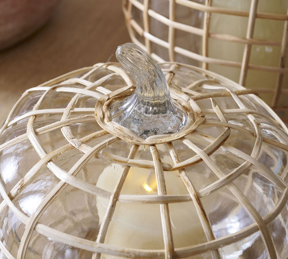 Palm Rattan Recycled Glass Pumpkin | Pottery Barn (US)