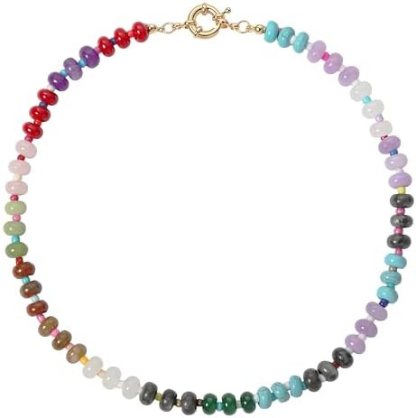 Beaded Necklace for Women,Natural Gemstone Necklace for Women,Colorful Bead Choker Necklace Handm... | Amazon (US)