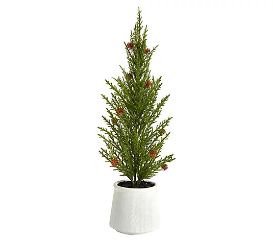 Nearly Natural 20'' Cedar Pine Tree w/Mini Pine Cones - QVC.com | QVC