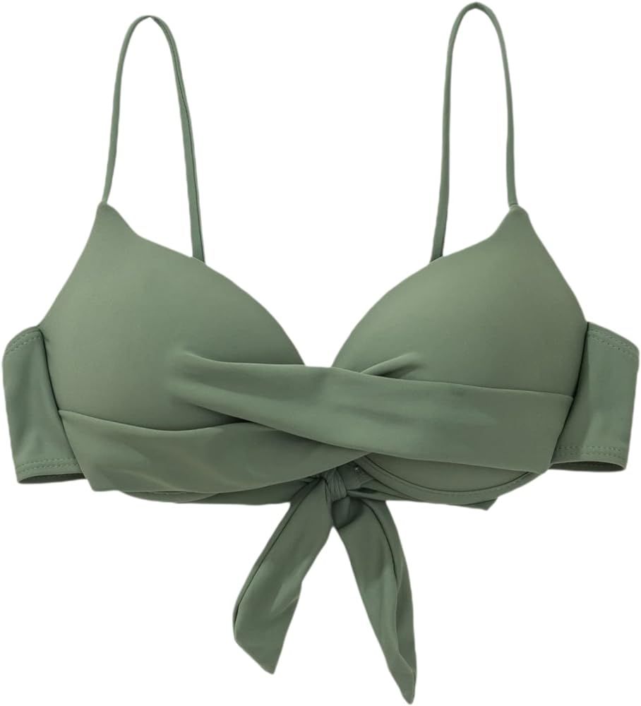Milumia Women's Twist Push Up Bikini Tops Tie Back Spaghetti Strap Swim Top Swimwear | Amazon (US)