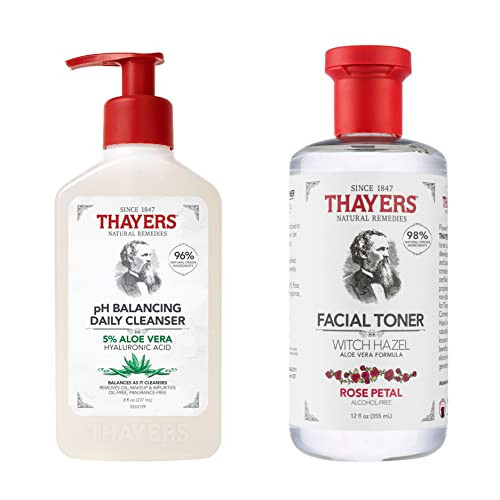 THAYERS Alcohol-Free, Hydrating, Rose Petal Toner with Aloe Vera Formula, 12 FL Oz + Thayers pH Balancing Daily Cleanser, Face Wash with Aloe Vera, Gentle and Hydrating Skincare, 8 FL Oz | Amazon (US)