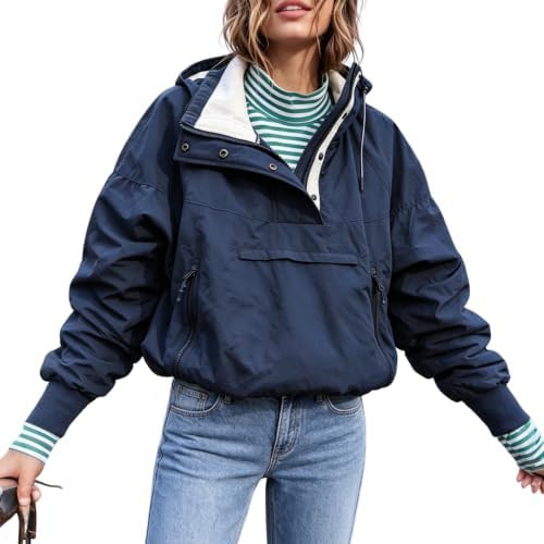 Women's Half Zip Pullover Jacket Windproof Fleece Lined Anorak | Amazon (US)