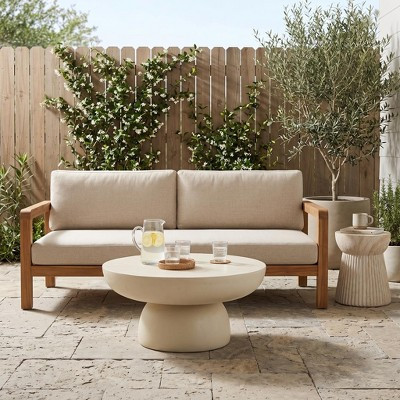 Christopher Knight Home Leona Outdoor Concrete Cream Off-White Coffee Table & Travertine Finish Side Table Set (Sofa not Included) | Target