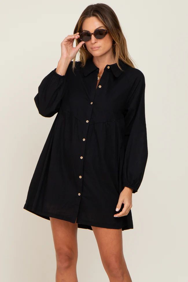 Black Button Down Mini Dress | PinkBlush Maternity