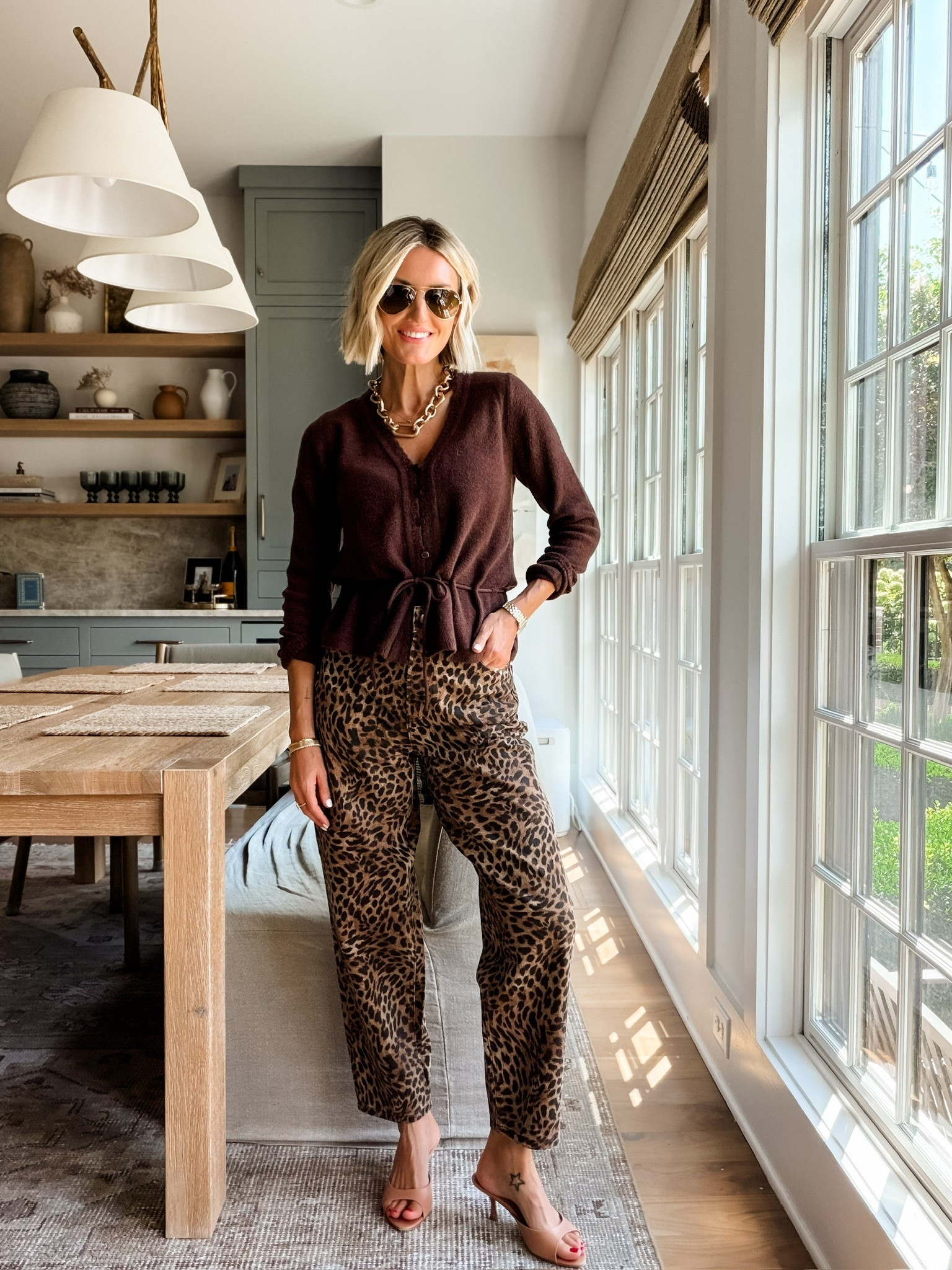 I love this chocolate brown sweater for the fall! It’s so cute paired with these leopard print barrel jeans! Wearing XS/24!

Loverly Grey, Loft, fall outfit inspo, fall looks, leopard print, brown sweater, Labor Day sales