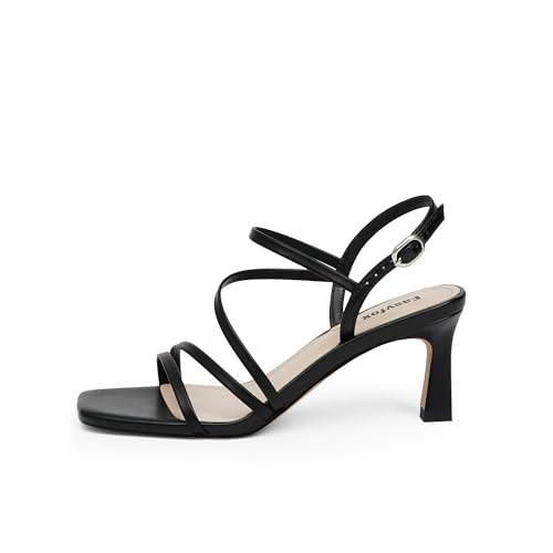 Easyfox Black Strappy Heels for Women Open Toe Black Heels Strappy High Heels Ankle Strap Sandals Dress Womens Kitten Heel Sandals Size 9 | Amazon (US)