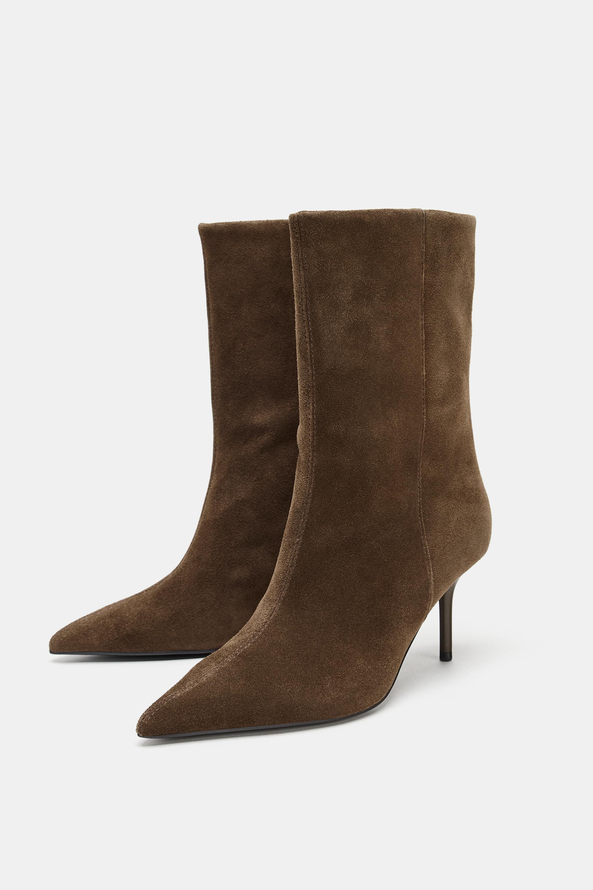 LEATHER HIGH-HEEL ANKLE BOOTS | Zara UK