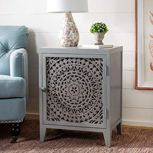 Safavieh Home Thea Grey Walnut 1-door Carved Nightstand | Amazon (US)