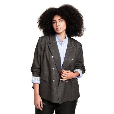 Women's Cropped Double Breasted Blazer - Nili Lotan x Target Charcoal Gray | Target