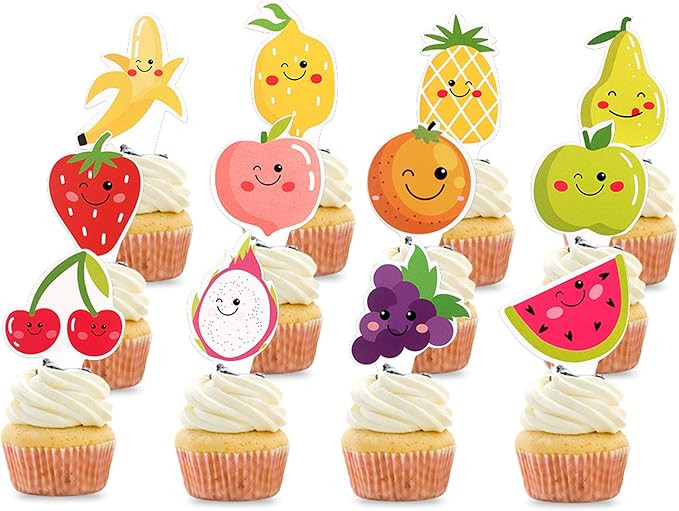 Pack of 24 Tutti Fruity Fruit Cupcake Toppers - Tropical Summers Kids Happy Birthday Cake Toppers... | Amazon (US)