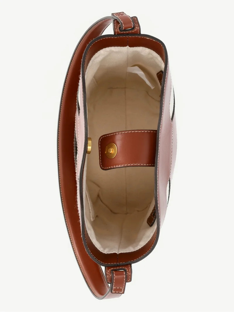 Free Assembly Women's Maria Cut Out Bucket Bag, Cognac/Cream | Walmart (US)