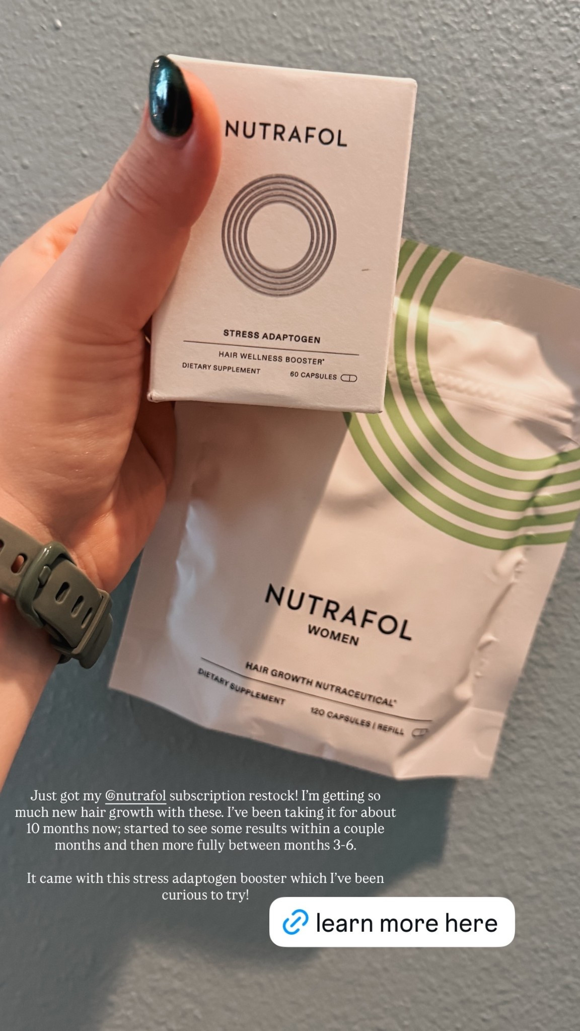 Just got my @nutrafol subscription restock! I’m getting so much new hair growth with these. I’ve been taking it for about 10 months now; started to see some results within a couple months and then more fully between months 3-6.

It came with this stress adaptogen booster which I’ve been curious to try!