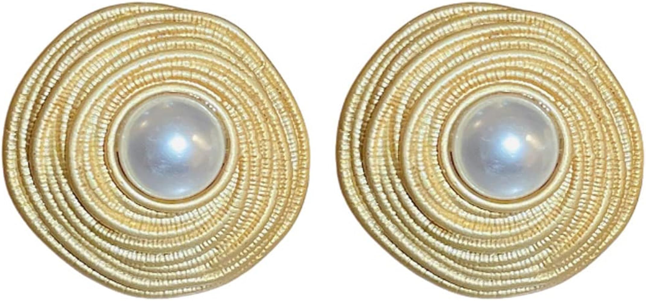 Gold Pearl Stud Earrings for Women Girls Trendy, Hypoallergenic Statement Wedding Earrings Gift f... | Amazon (US)
