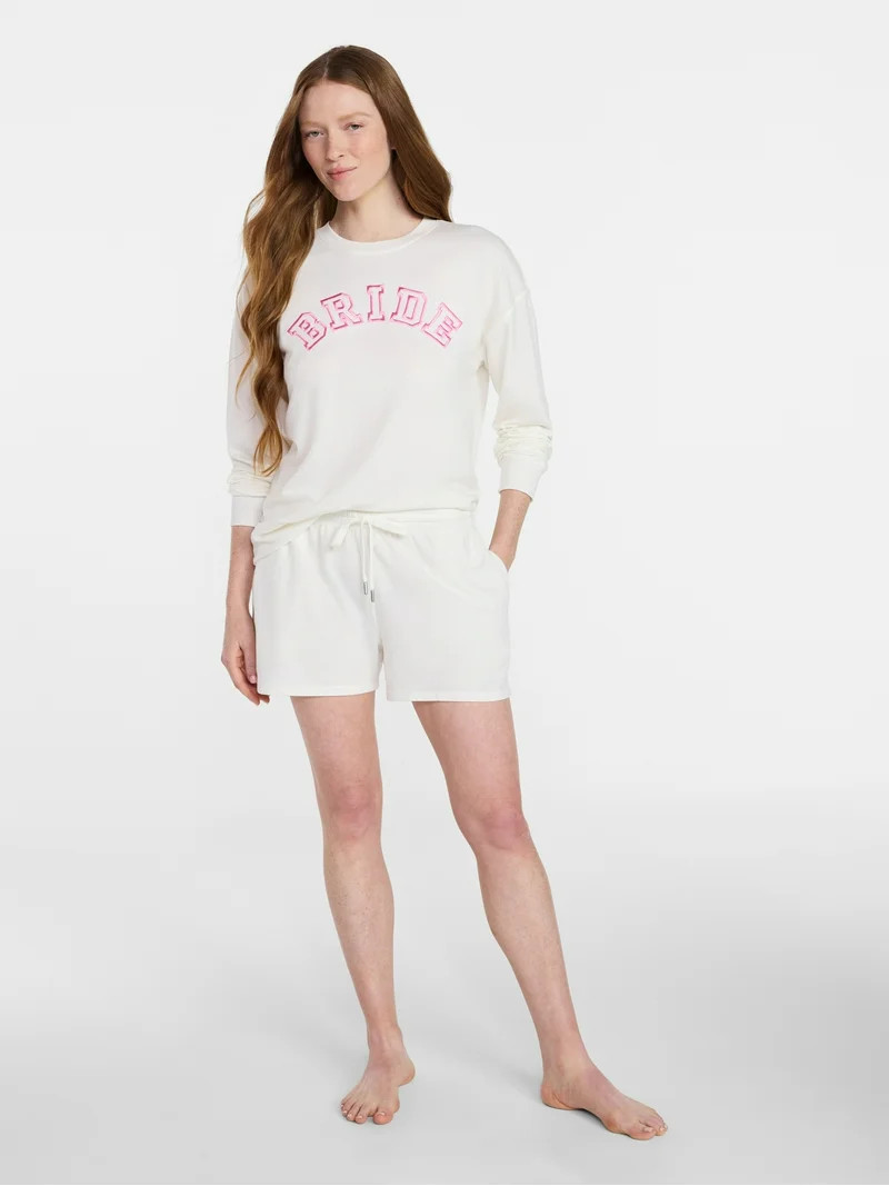 Joyspun Women's French Terry Knit Long Sleeve Sleep Top, Sizes XS-3X | Walmart (US)