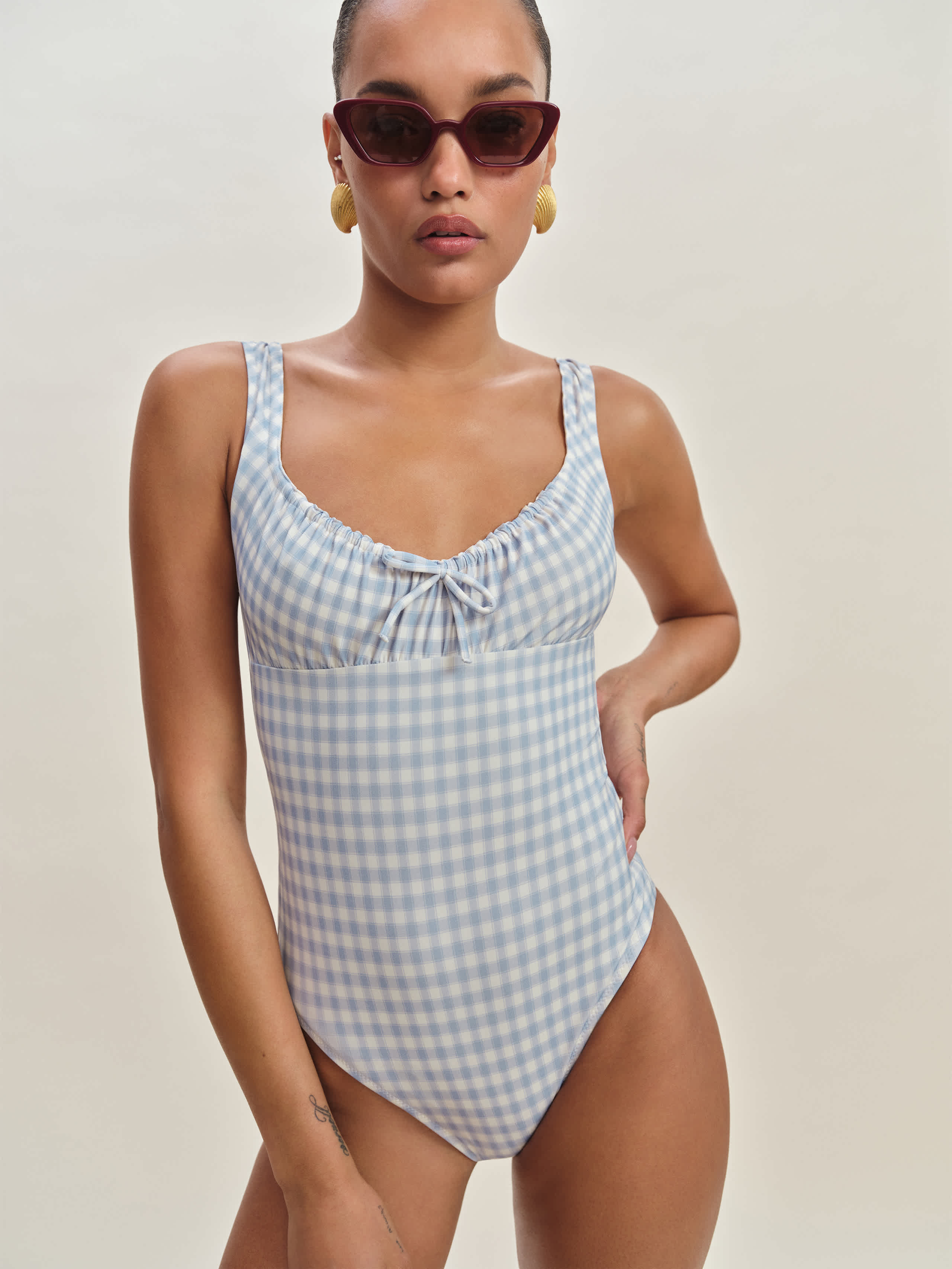 Reformation Bahia One Piece Swimsuit Blue XL | Reformation (Global)