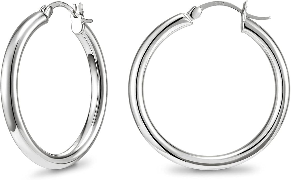 SWEETV 925 Sterling Silver Hoop Earrings-Chunky Huggie Earrings for Women, Diameter 25/30/40/50MM | Amazon (US)