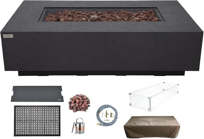 AMS Creations | Madison 60" Bundle Rectangular Natural Gas Outdoor Fire Pit Table | Dark Gray Con... | Amazon (US)