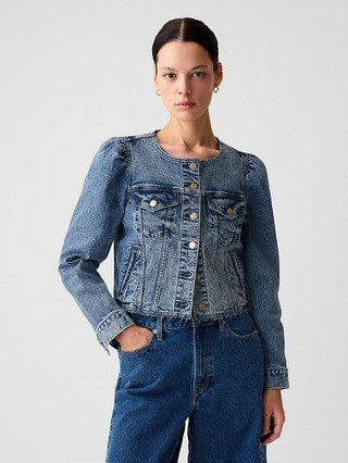 Collarless Cropped Icon Denim Jacket | Gap (US)