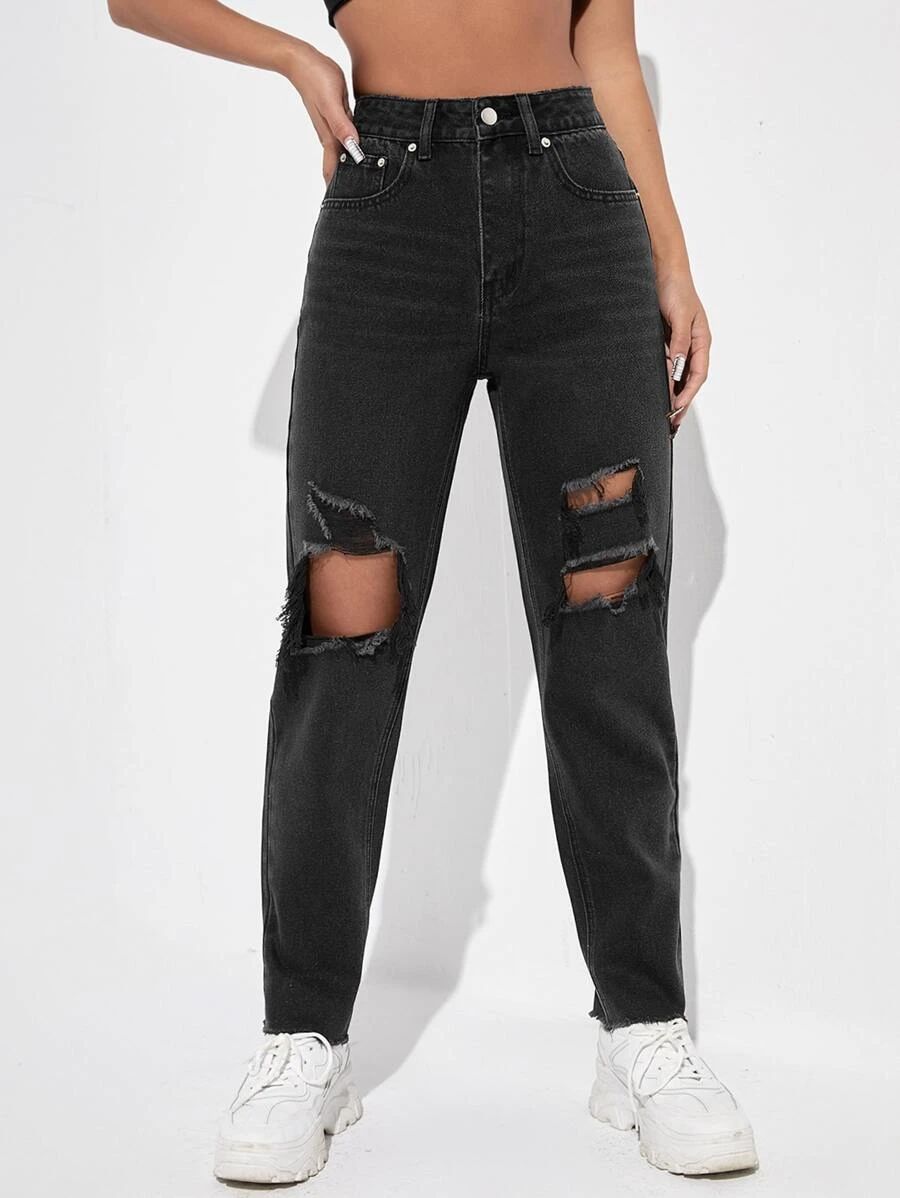High Waisted Ripped Jeans | SHEIN