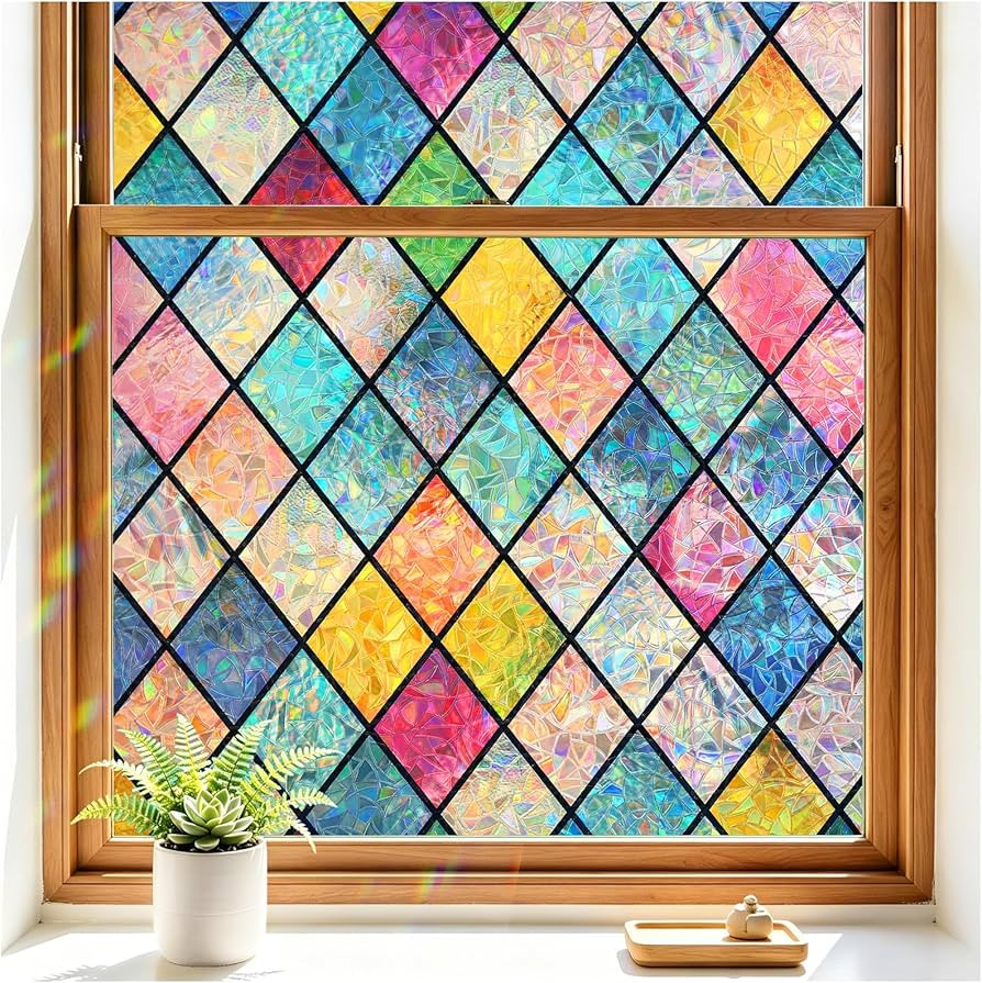 Haton Window Privacy Film Stained Glass Film, Rainbow Decorative Window Cling, Static Cling Sun B... | Amazon (US)