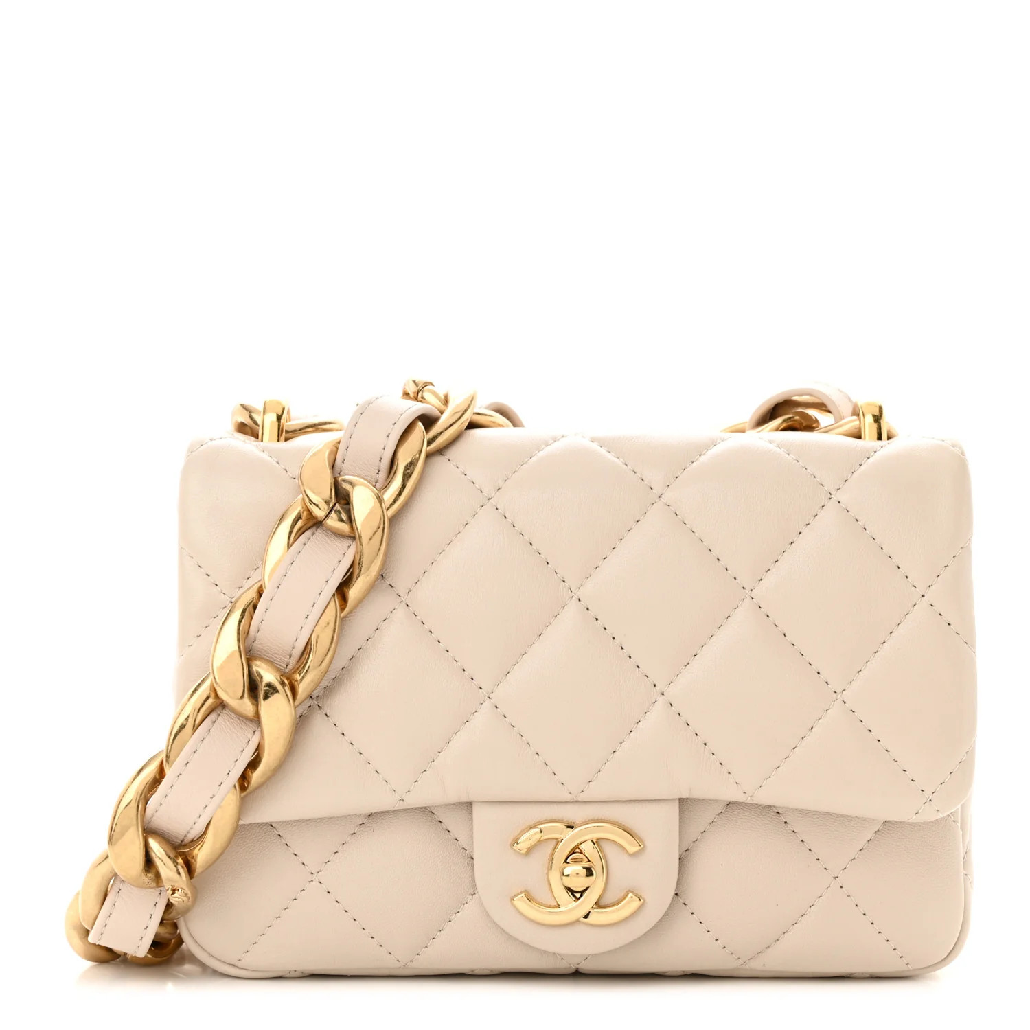 Lambskin Quilted Small CC Funky Town Flap Beige | FASHIONPHILE (US)