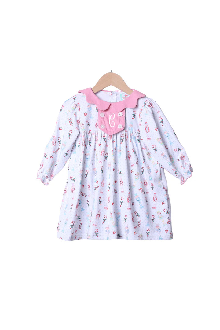 Nutcracker Pink Corduroy Scalloped Dress | The Smocked Flamingo
