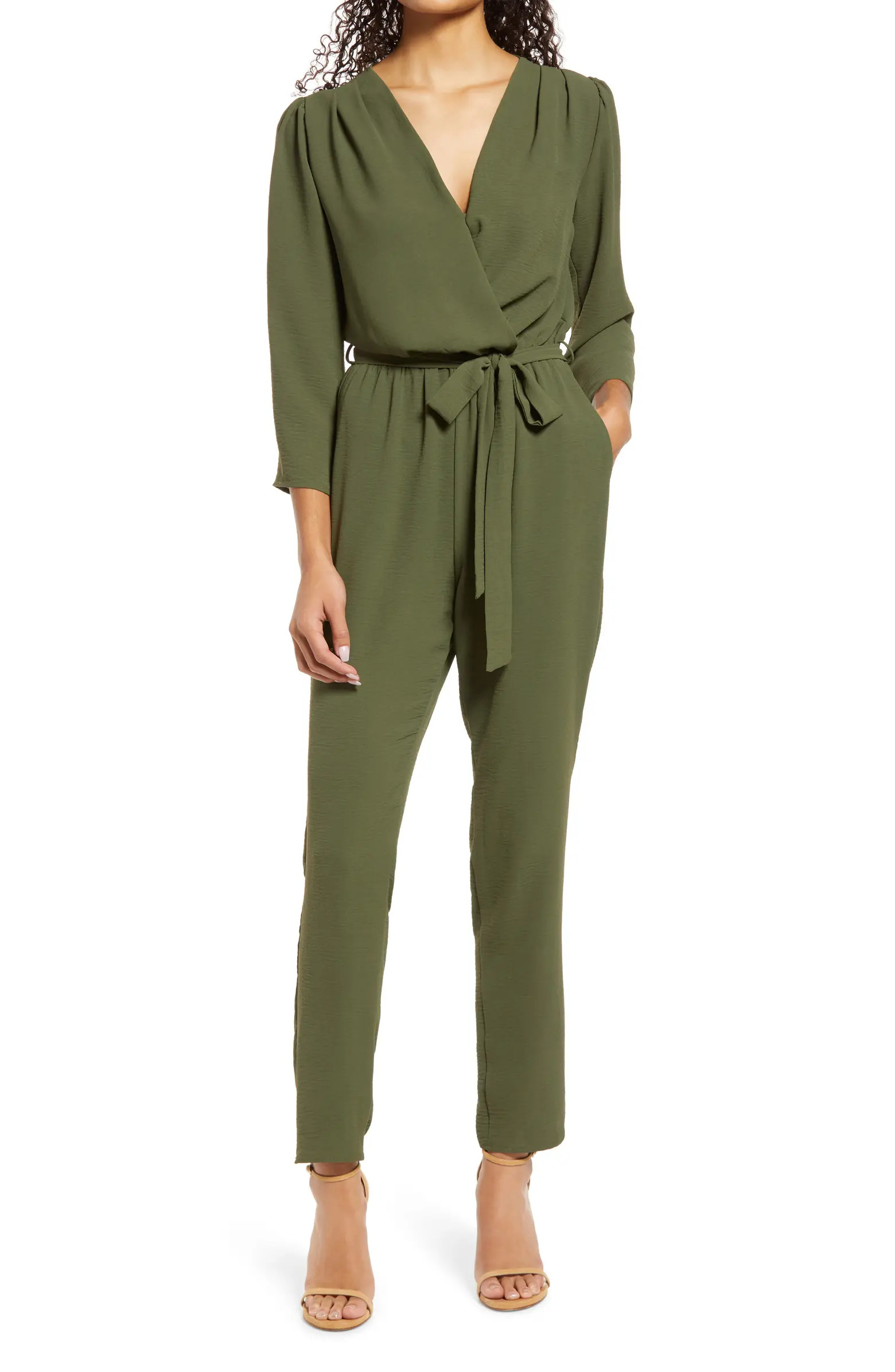 Long Sleeve Belted Jumpsuit | Nordstrom
