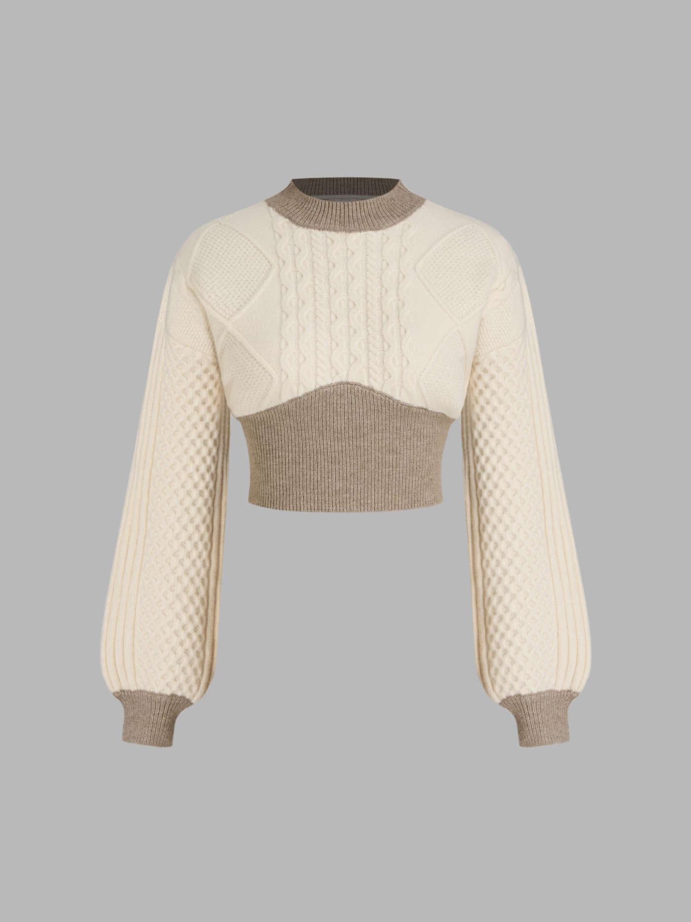 Knit Fabric  Cable Knit Contrasting Corset Knitted Long Sleeve Crop Top For Daily Casual Coffee S... | Cider