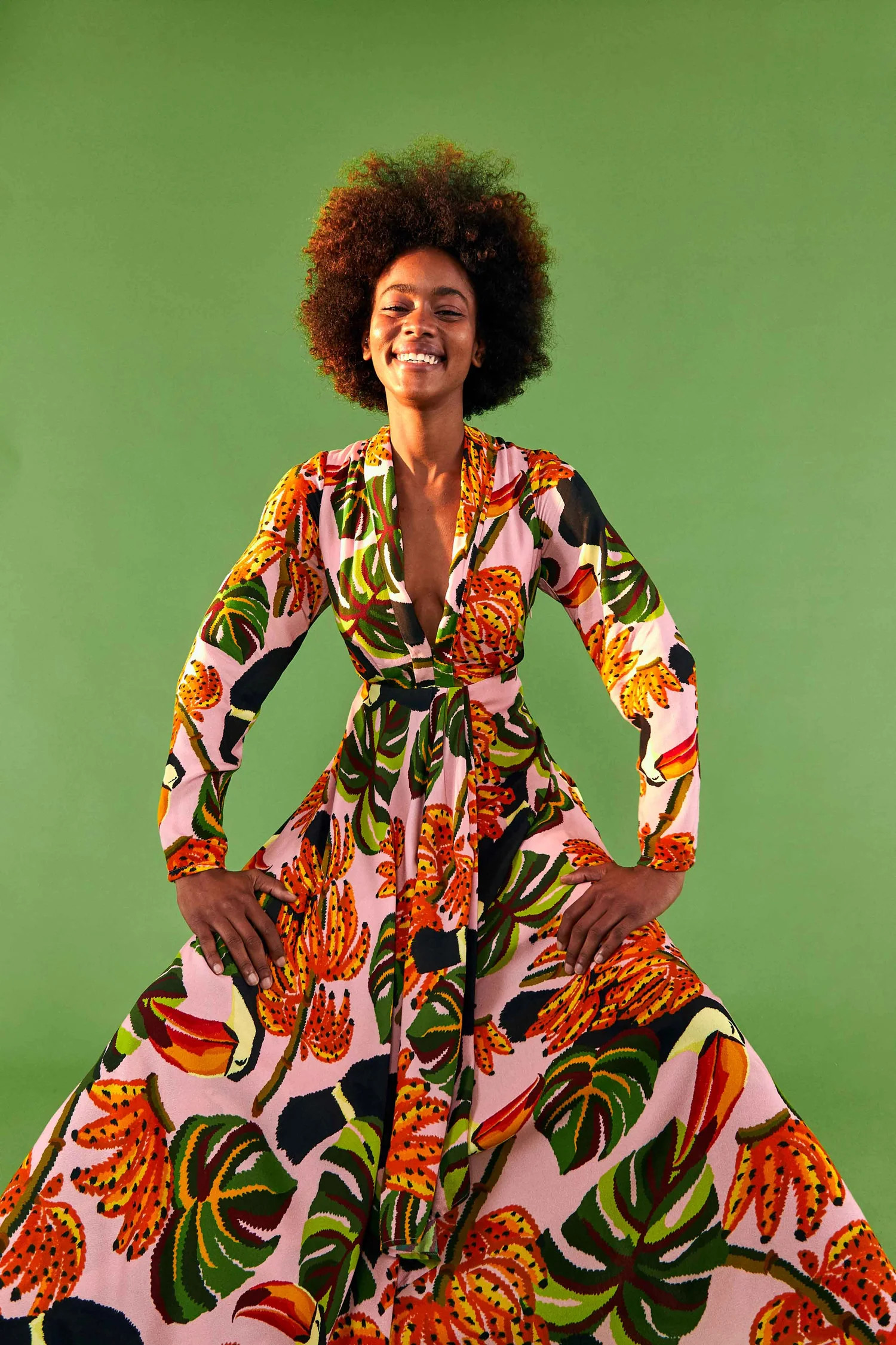 Pink Long Sleeve Maxi Dress | Toucananas Print | FarmRio (US)