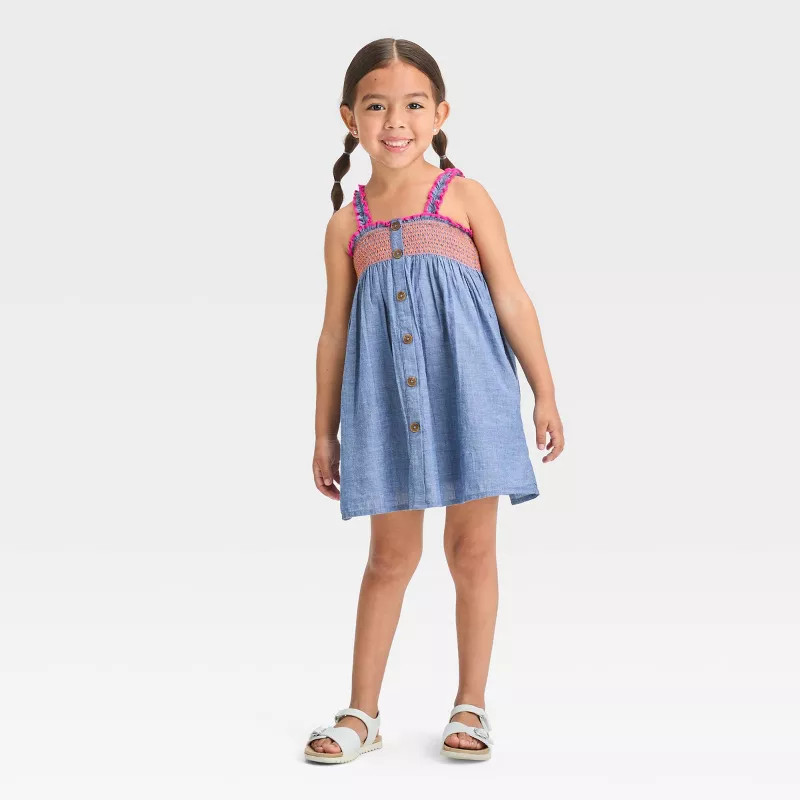 Toddler Girls' Chambray Smocked Dress - Cat & Jack™ Blue | Target