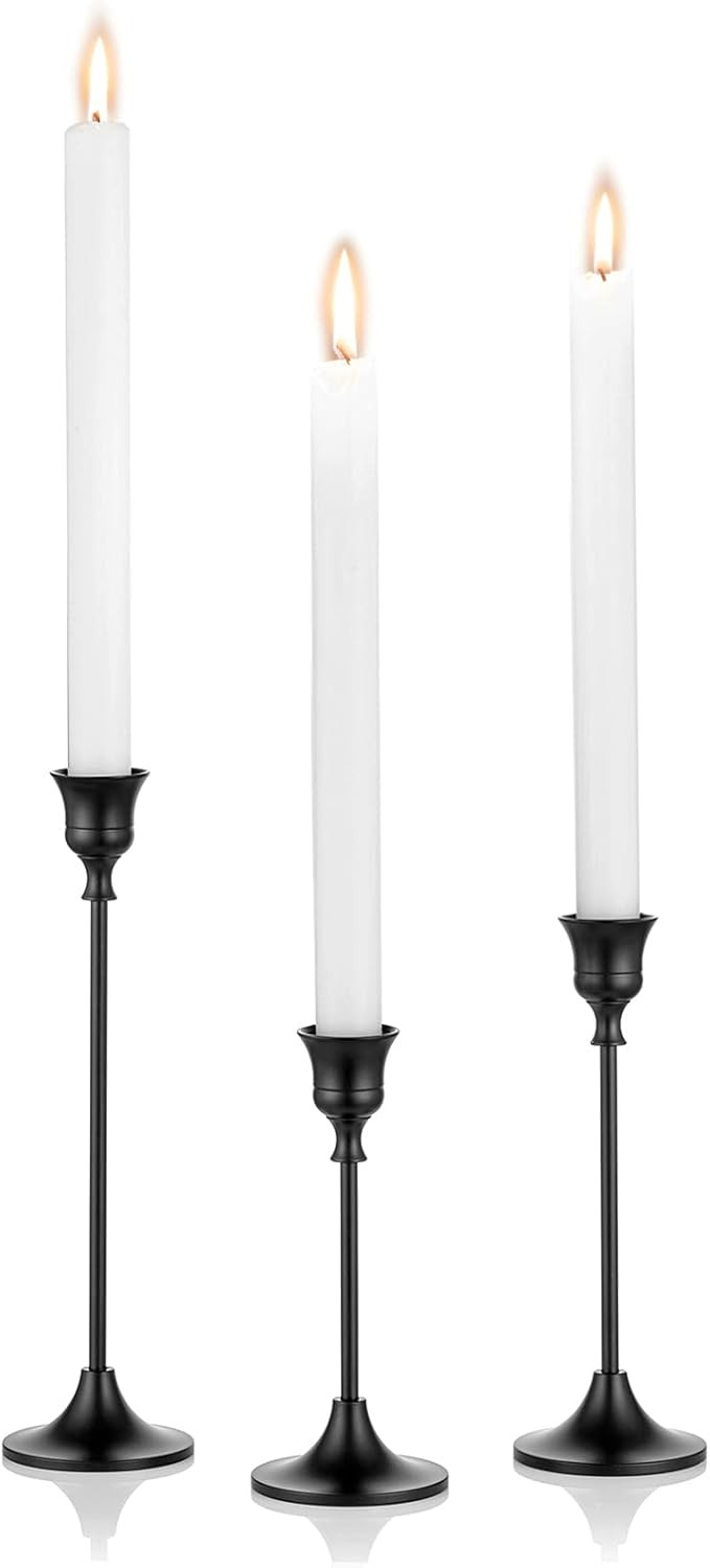Nuptio 3 Pcs Black Candlestick Holders Taper Candles Holder Candle Stick Holder for Dining Table,... | Amazon (US)